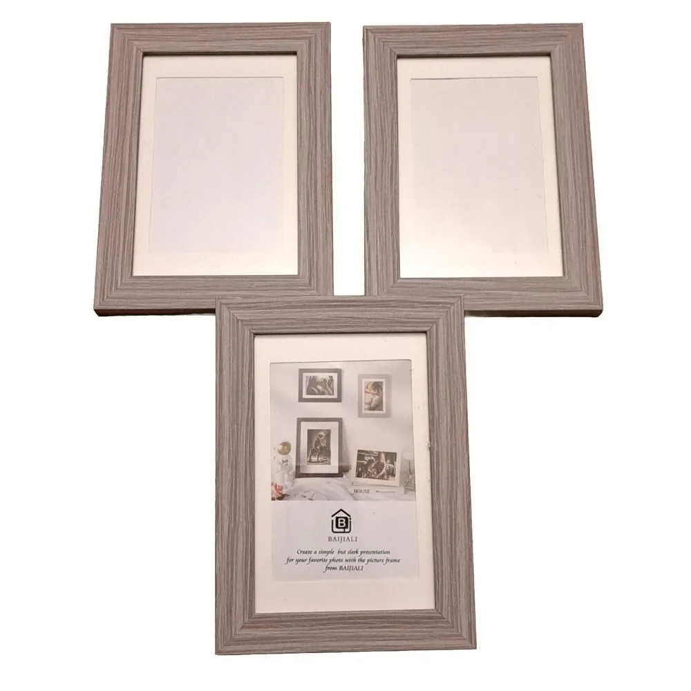 Baijiali Photo Frames Set Of 3 Wood Like Color Gray